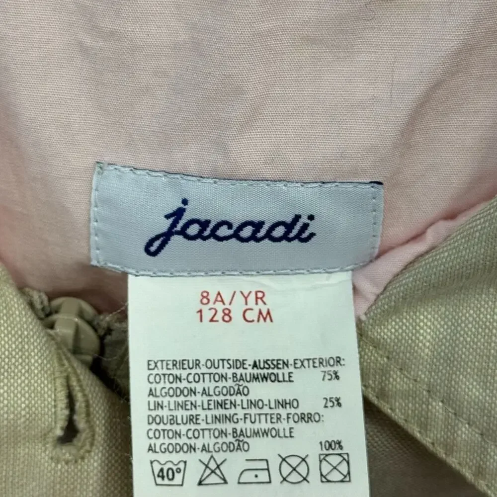 Jacadi Linen‎ Cotton Blend Minimalist Spring Summer Trench Coat Beige Neutral 8Y